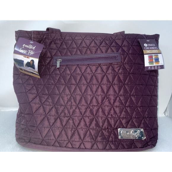 Quilted Luxe Insulated Laptop Bag with Zipper Front Pocket and Food Containers - Picture 1 of 6